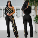 EVE Single Shoulder Long Sleeve Sequin Jumpsuit BY-7301