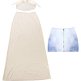 EVE Solid Color Tie Up Tube Top Skirt 3 Piece Set GSLF-K25S83846