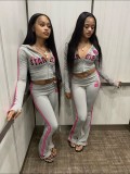 EVE Letter Print Stripe Patchwork Hooded Pants Suit YWXS-K25L1645