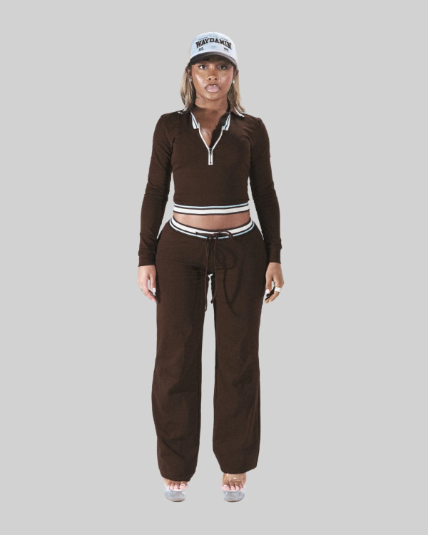 EVE Long Sleeve Contrast Color Two Piece Pants Set YWXS-K25L1447