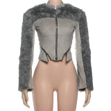 EVE Zipper Long Sleeve Furzzy Patchwork Jackets GSLF-K25C83769