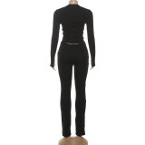 EVE Hollow Out Zipper Tops Two Piece Pants Set GSLF-K25S84204