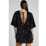 EVE Plus Size V Neck Backless Sequin Mini Dress GYOM-8921