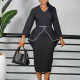 EVE Plus Size Ruffles Long Sleeve Solid Color Pencil Dress GATE-D611