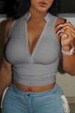 EVE Solid Color V Neck Tight Tank Top GFCF-1289