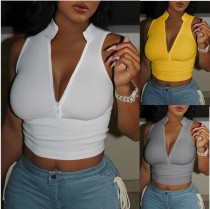 EVE Solid Color V Neck Tight Tank Top GFCF-1289