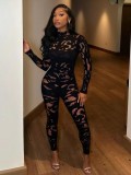 EVE Fashion Sexy Long Sleeve Hollow Out Tight Jumpsuits GQNF-Y00535QL