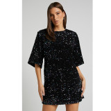EVE Plus Size V Neck Backless Sequin Mini Dress GYOM-8921