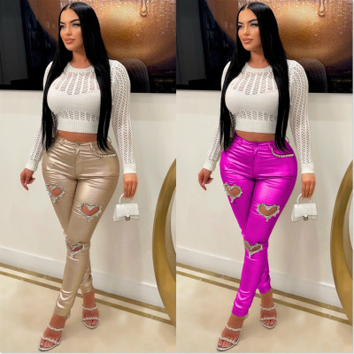 EVE Hollow Out Heart Rhinestone Pants YNSF-8020