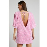 EVE Plus Size V Neck Backless Sequin Mini Dress GYOM-8921