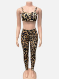 EVE Leopard Print Wrap Chest Sling Two Piece Pants Set GQNF-Y00347SC