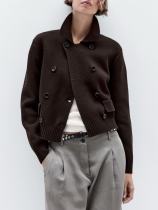 EVE Double-breasted Lapel Collar Knit Cardigan Coats GQNF-Y00269CM