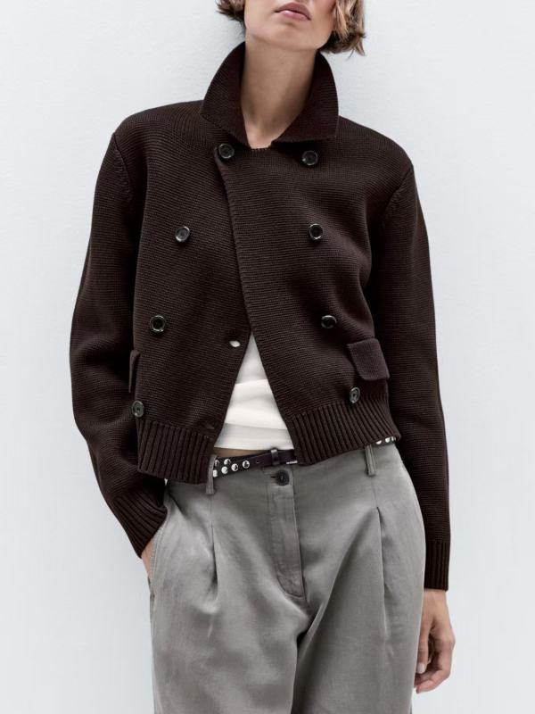 EVE Double-breasted Lapel Collar Knit Cardigan Coats GQNF-Y00269CM