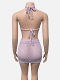EVE Backless Halterneck Knits Top Two Piece Skirts Set GQNF-F00129SM