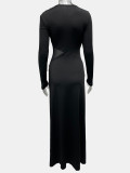 EVE Button Metal Long-Sleeve Mesh Patchwork Maxi Dress GQNF-Y00440DC