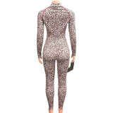 EVE Leopard Print Zipper Coat Two Piece Pants Set GQNF-Y00264SC