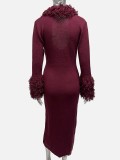 EVE Tassel V Neck Long Sleeve Knits Maxi Dress GQNF-Y00467DM