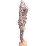 EVE Leopard Print Zipper Coat Two Piece Pants Set GQNF-Y00264SC