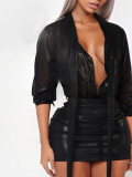 EVE Deep V Neck Solid Color Mini Dress GQNF-Y00342DC