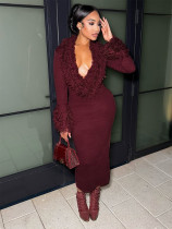 EVE Tassel V Neck Long Sleeve Knits Maxi Dress GQNF-Y00467DM