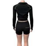 EVE Contrast Color Patchwork Two Piece Shorts Set GQNF-Y00286SC