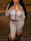 EVE Leopard Print Zipper Coat Two Piece Pants Set GQNF-Y00264SC