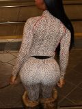 EVE Leopard Print Zipper Coat Two Piece Pants Set GQNF-Y00264SC