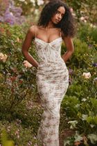 EVE Sexy Print Sling Lace Patchwork Maxi Dress GQNF-Y00204DC