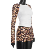 EVE Leopard Print Color Block Two Piece Shorts Set MXBF-Q25ST425