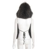 EVE Fur Hooded Backless Tie Up Tops GDSF-D25TP517