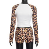EVE Leopard Print Color Block Two Piece Shorts Set MXBF-Q25ST425