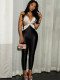 EVE Cross Wrap Chest Backless Contrast Color Jumpsuit GQNF-Y00236QC