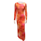 EVE Print Long Sleeve Backless Maxi Dress GQNF-Y00216DC