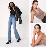 EVE Halterneck Sequin Backless Tank Tops GYOM-8888