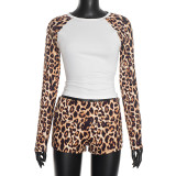 EVE Leopard Print Color Block Two Piece Shorts Set MXBF-Q25ST425
