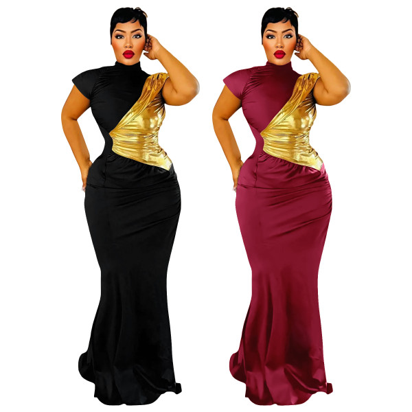 EVE Contrast Color Short Sleeve Maxi Dress YF-10958