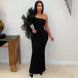 EVE Slash Shoulder Ruffles Maxi Dress CYA-902050