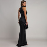 EVE Fitted Sequin Velour Slit Maxi Dress BY-7602