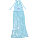 EVE Sexy Tie Up Sequin Backless Maxi Dress XEF-K25D87175