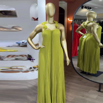 EVE Sling Backless Press Pleated Maxi Dress GMSF-SU9439