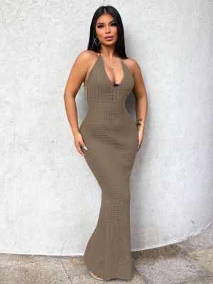 EVE Halterneck Knits Backless Maxi Dress GQNF-Y00048DM