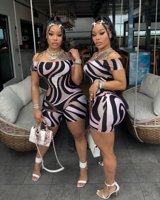 EVE Sexy Print Short Sleeve Slim Romper GQNF-Y00207QC