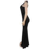 EVE Fitted Sequin Velour Slit Maxi Dress BY-7602