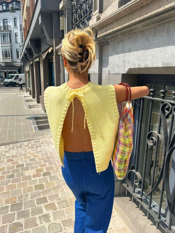 EVE Sweater Sleeveless Back Split Tie Up Tops GQNF-Y00163TM