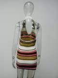 EVE Stripe Color Block V Neck Knits Mini Dress GQNF-Y00036D