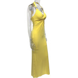 EVE Solid Color Halterneck Sexy Backless Maxi Dress GQNF-Y00138DC