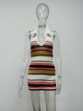 EVE Stripe Color Block V Neck Knits Mini Dress GQNF-Y00036D