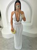 EVE V Neck Halterneck Backless Knits Maxi Dress GQNF-F00043D