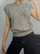 EVE Embroidered Knit Solid Color Sleeveless Tops GQNF-Y00082TM