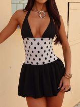 EVE Polka Dot Print Patchwork Sling Mini Dress GQNF-Y00108DC
